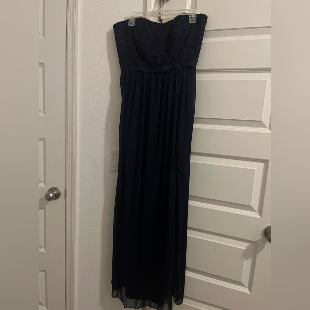 David's Bridal Strapless Dress in Navy Blue